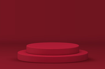 3d podium red promo display cylinder level construction for product presentation realistic vector
