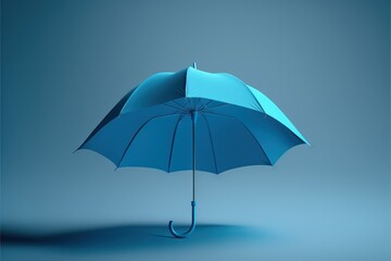  a blue umbrella is opened on a blue background with a shadow on the ground and a light blue background with a shadow on the ground and a blue background with a shadow on the bottom., ai, Generative