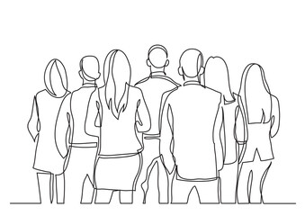 continuous line drawing business standing with their backs turned - PNG image with transparent background