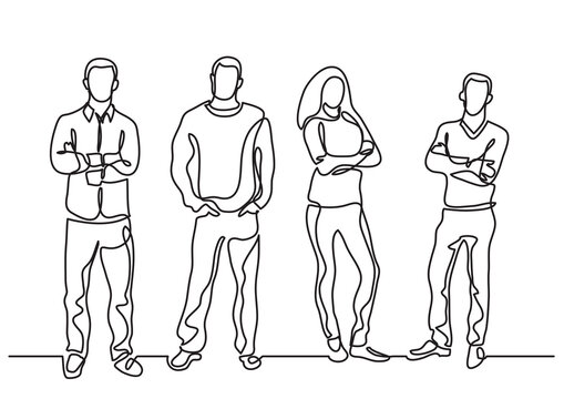continuous line drawing group of positive people - PNG image with transparent background