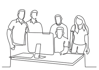 continuous line drawing team standing in office - PNG image with transparent background