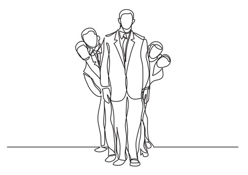 continuous line drawing standing happy business team - PNG image with transparent background