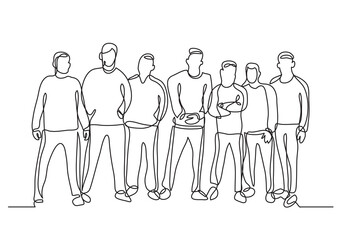 continuous line drawing work team standing - PNG image with transparent background