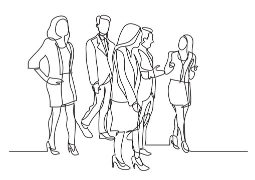 continuous line drawing walking team of professionals talking - PNG image with transparent background
