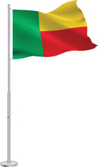 Isolated waving national flag of Benin on flagpole