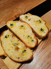 Bruschetta with garlic close-up