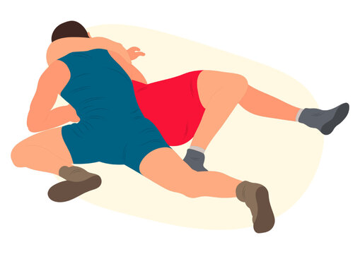 Vector athletes wrestlers in the fight, duel, fight. Figures of strong men. Greco Roman, freestyle, classical wrestling.