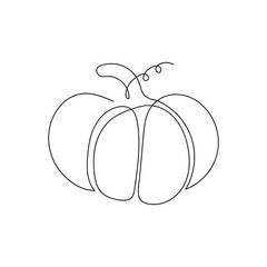 Pumpkin drawn in one continuous line. One line drawing, minimalism. Vector illustration.