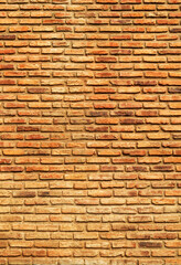 Wall of brown, red and orange bricks. Pattern. Advertising space. Design element. Background. Vertical.