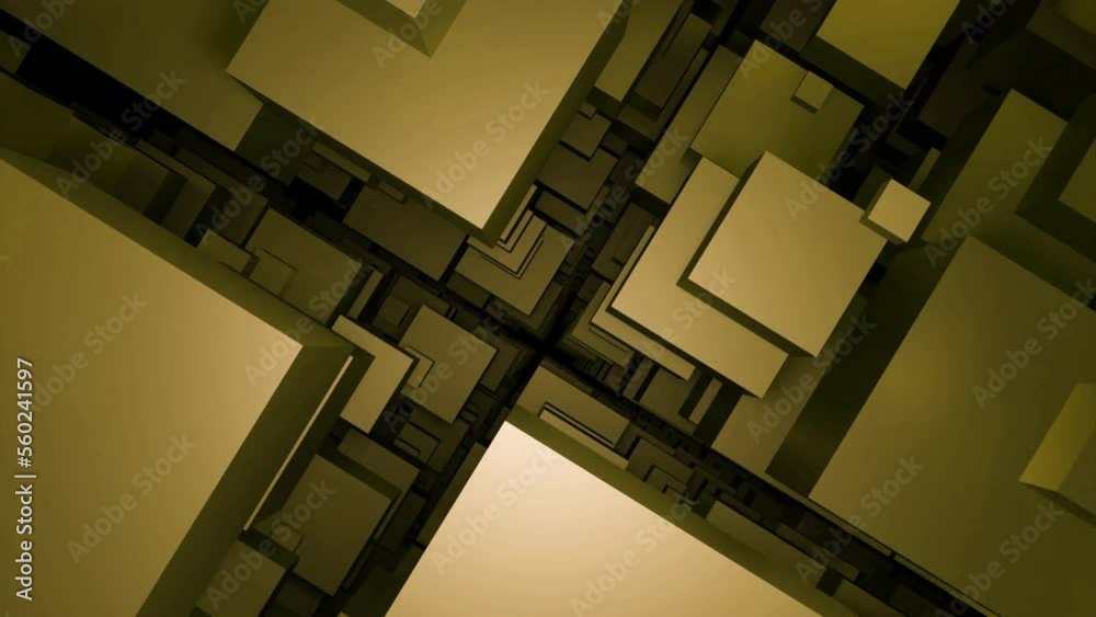 Poster flow of set of 3d squares. design. movement through space from stream of 3d squares. geometric anima
