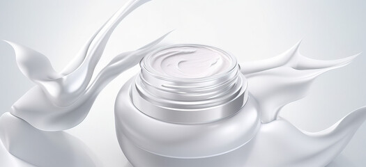 Jar of delicate white moisturizer face cream. Cosmetic products for skin care and makeup