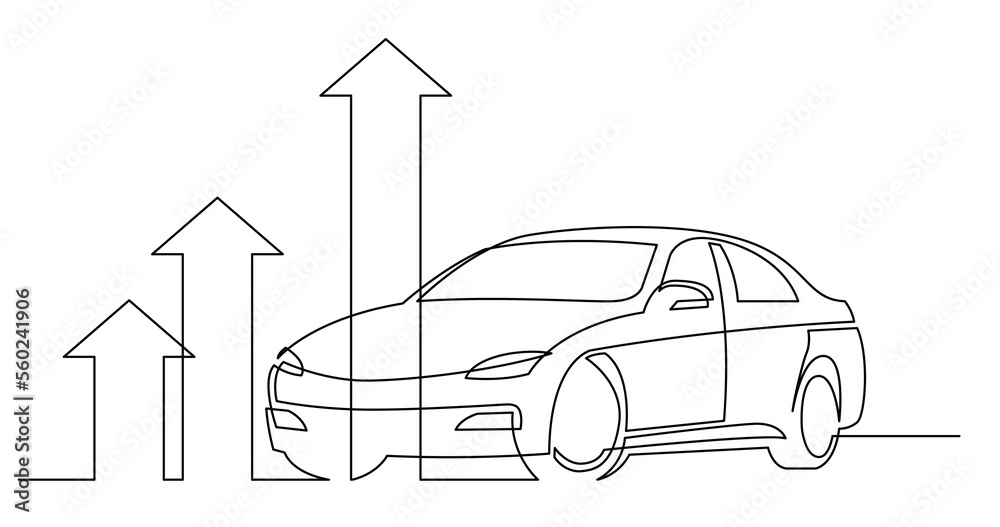 Canvas Prints continuous line drawing of modern car with rising arrows business chart - png image with transparent