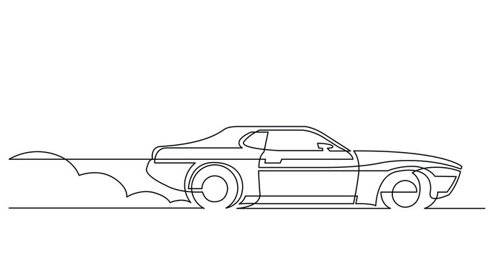 continuous line drawing of retro sport car driving fast - PNG image with transparent background