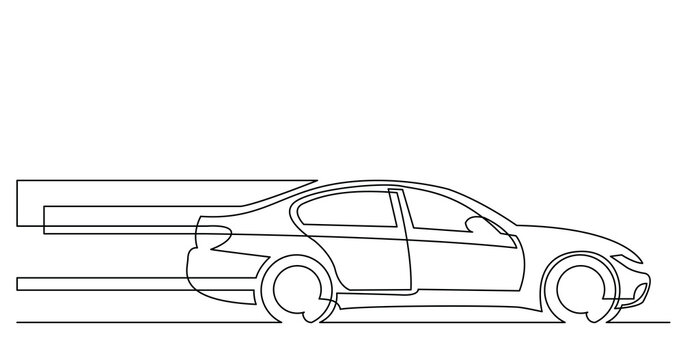 continuous line drawing of side view of modern sedan car driving fast - PNG image with transparent background