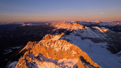 sunrise in the snow dolomites