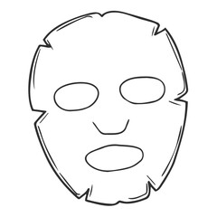 Doodle outline sheet mask isolated on white background.