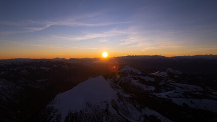 sunrise in the snow dolomites