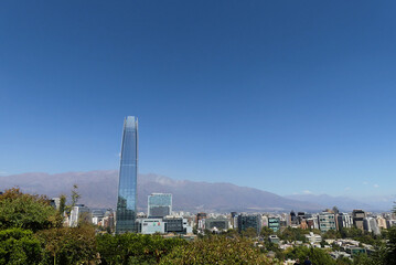 Business district of Santiago de Chile, with tall, modern skyscrapers. Las Condes district