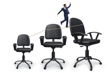 Promotion concept with businessman and chairs