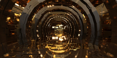 Obraz premium Futuristic sci-fi corridor room. Modern Future background style, interior concept. 3d rendering