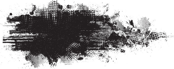 Glitch distorted geometric shape . Noise destroyed logo . Trendy defect error shapes . Glitched frame .Grunge textured . Distressed effect .Vector shapes with a halftone dots screen print texture.