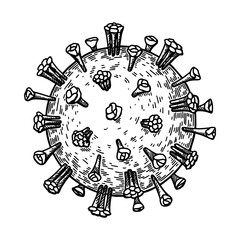 Hand drawn measles virus isolated on white background. Realistic detailed scientifical vector illustration in sketch stile