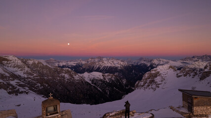 sunrise in the snow dolomites