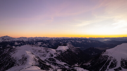 sunrise in the snow dolomites