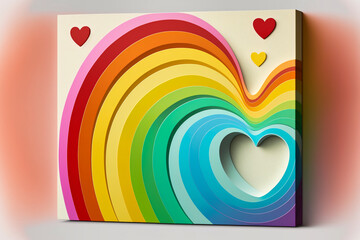 Regenbogenfarbenes 3d Herz als Hintergrund: Symbol der Liebe und Akzeptanz an Valentinstag für Homosexuelle -Generative AI