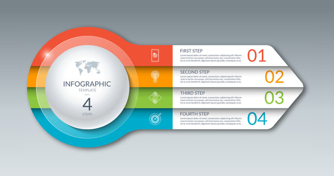 Infographic template with 4 steps, options, parts. Can be used for diagram, graph, chart, report, web design. 4-step vector banner in the form of an arrow.