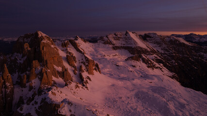 sunrise in the snow dolomites