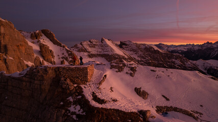 sunrise in the snow dolomites