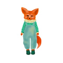 cute little fox in a soft color jumpsui