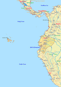 Ecuador map with cities streets rivers lakes
