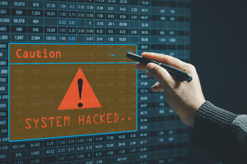 System hacked alert after cyber attack on computer network. compromised information concept....