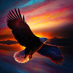Fototapeta premium Eagle flying during sunset. Generative AI.