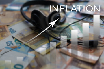 Obraz na płótnie Canvas word inflation against background of graph chart of rising inflation rates. Inflation, tax, cash flow and another financial concept.