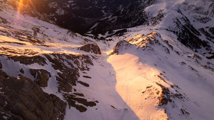 sunrise in the snow dolomites