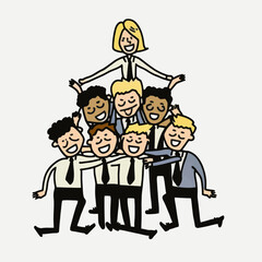 A female business leader at the head of her pyramid of male employees. An illustration of the power of women and their natural ability to lead successfully.