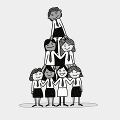 An inspiring illustration of a business woman leading a team of women. Illustrates the leadership of women in business and their power of cooperation.