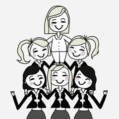 Businesswoman in the foreground, surrounded by her colleagues. Inspiring image representing team spirit and female leadership in business.