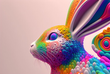 Obraz premium Happy chinese new year of the fantasy rainbow bunny rabbit zodiac sign made of elements design 3d on white Background. generative ai.