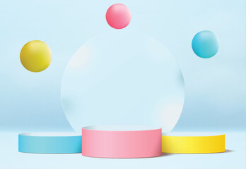 Colorful 3d geometric scene background with podium, product presentation mock up