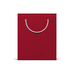 Red paper shopping bag with handles commercial store purchasing 3d icon realistic vector