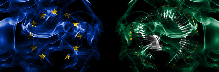 Flags of EU, European Union vs Organizations, African Union