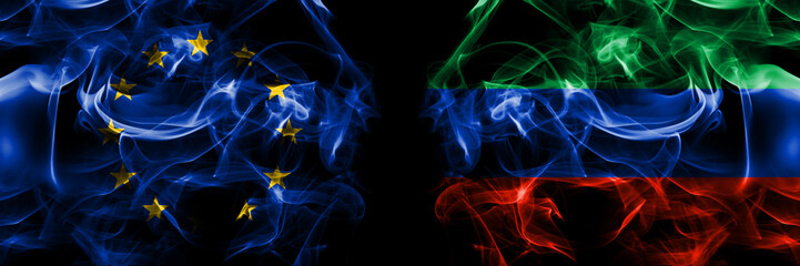Flags of EU, European Union vs Russia, Russian, Dagestan