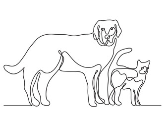 continuous line drawing dog and cat - PNG image with transparent background