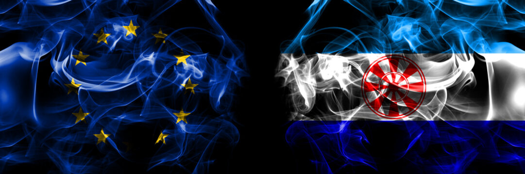 Flags of EU, European Union vs Russia, Russian, Evenkia
