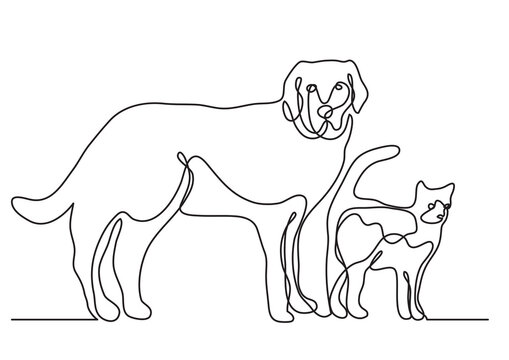 continuous line drawing dog and cat - PNG image with transparent background