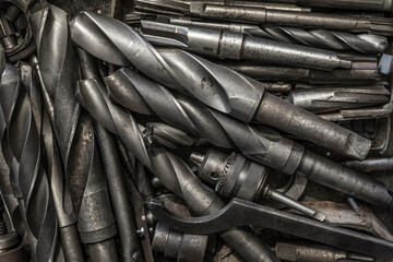 background pattern of used drilling tools